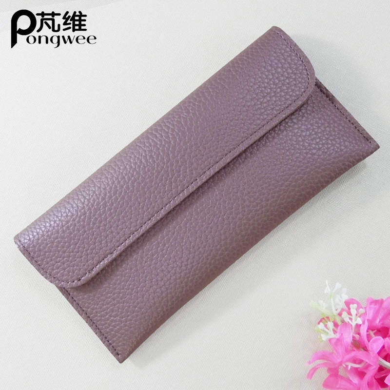 

PONGWEE Women Wallet Thin Long Section Wallet New Ladies Wallet Of Large Capacity Solid Color High Quality PU Phone Bag
