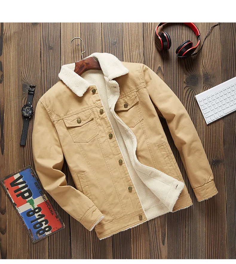 MuLS Winter Trucker Jacket Men Autumn Bomber Jacket Coat Cotton Fleece Spring Stand Collar Windproof Male Outwear Mens 2019 New 05