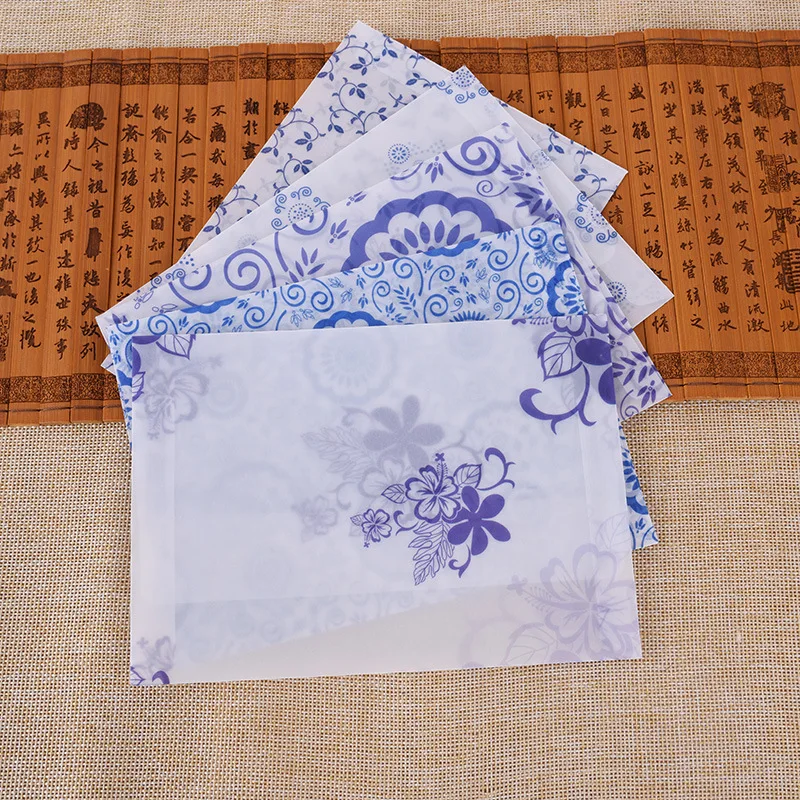 

5pcs Chinese Style Paper Envelopes Chancery Vintage Semi Transparent The Envelopes Invitation Card Cover Office Stationery Store