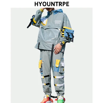 

2 Pieces Sets Mens Fashion Cargo Pullover Tracksuit With Pockets Military Jackets And Loose Fit Elastic Waist Pants Hip Hop Set