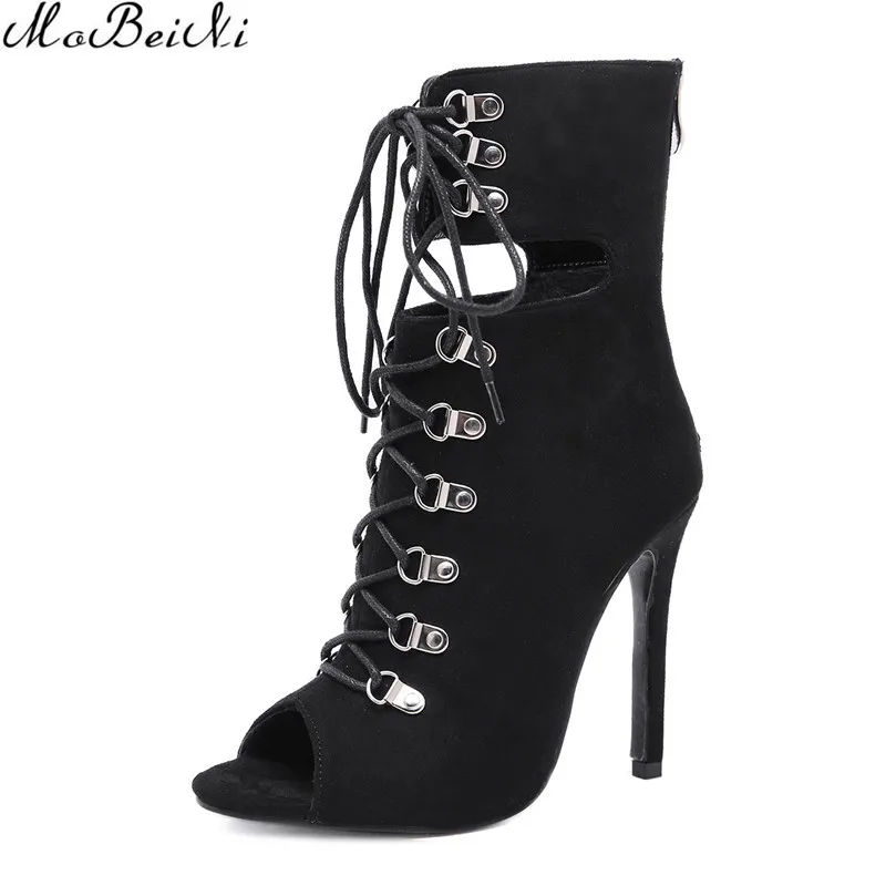 

Fashion Rivet Ankle Boots Autumn Winter Women Lace-Up High Heels Pumps Sexy Pointed Toe Ladies Motorcycle Boots Party Shoes