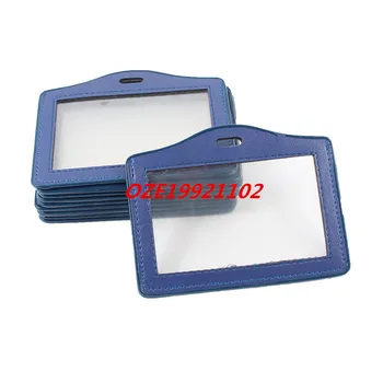 

10pcs Blue Clear Plastic Faux Leather Name Business ID Credit Card Holder