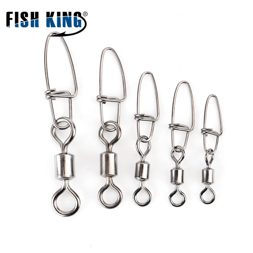 

FISH KING 1 Pack 1/0#- 4/0# 1# 2# Hyper Strong Rolling Swivel With Insurance Snap Fishing Hook Lure Connector Terminal Tackle