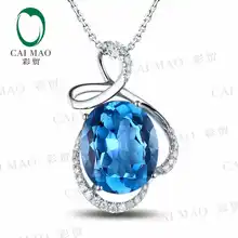 CaiMao 18KT/750 Белое золото 5,52 ct натуральный IF Голубой топаз& 0,27 ct полный разрез Алмазный обручение украшение-подвеска с драгоценными камнями