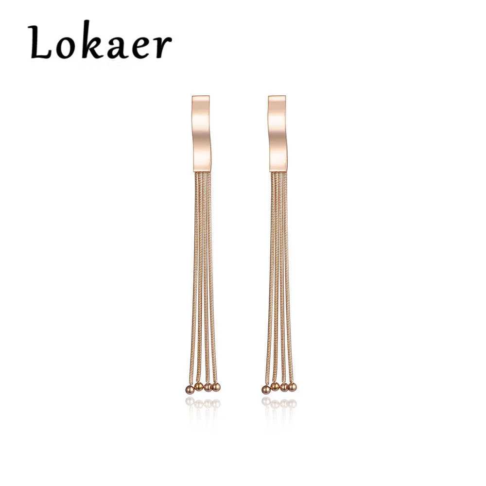 

Lokaer New Arrive Rose Gold Color Long Geometric Rectangle Wavy Titanium Steel Women's Earrings Party Gift E170630366R