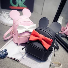 Mickey backpack 2016 new Female bag Quality pu leather Women Backpack Mickey ears Sweet girl bow College Wind Travel Rucksack