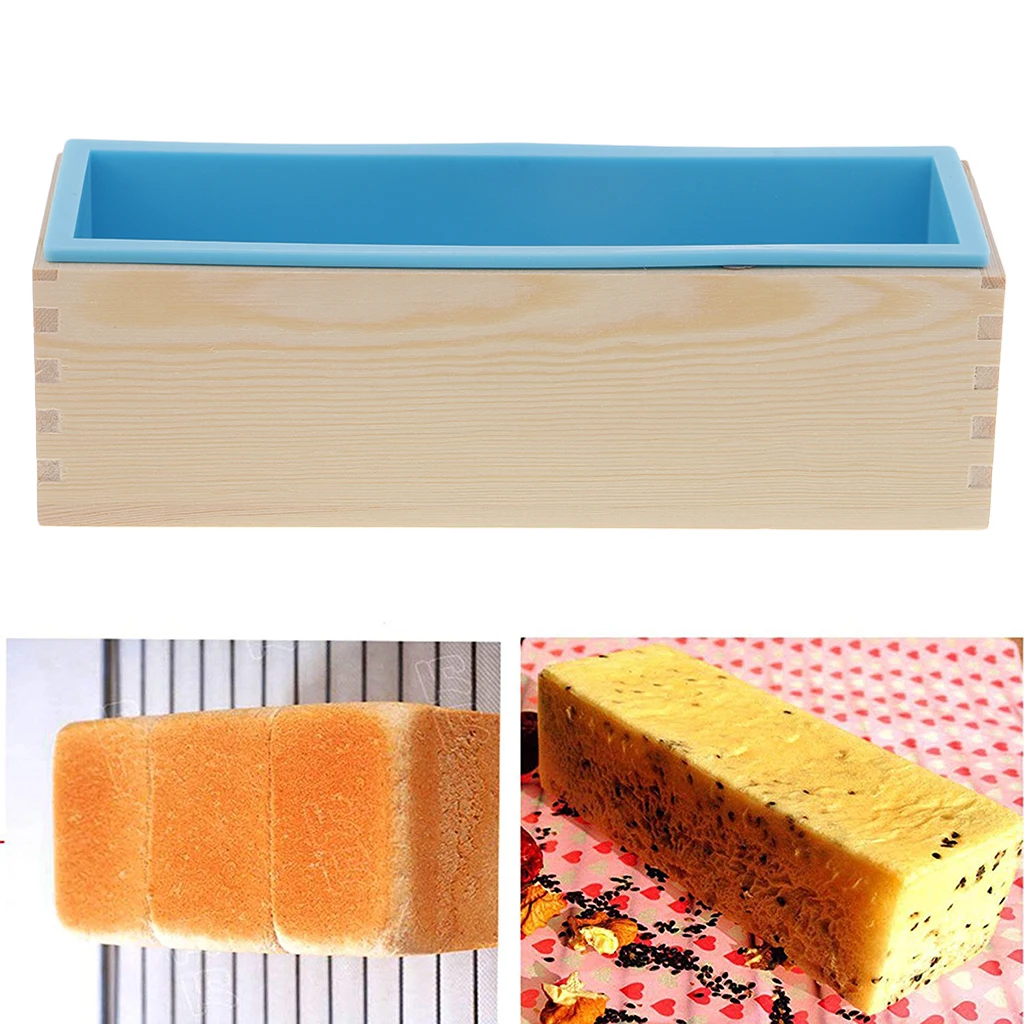Wooden Soap Loaf Cutter Mold Set, 1 Pcs Rectangle Silicone Mold (1.2KG) with Wood Box + 1Pcs Soap Cutter with Wire Slicer