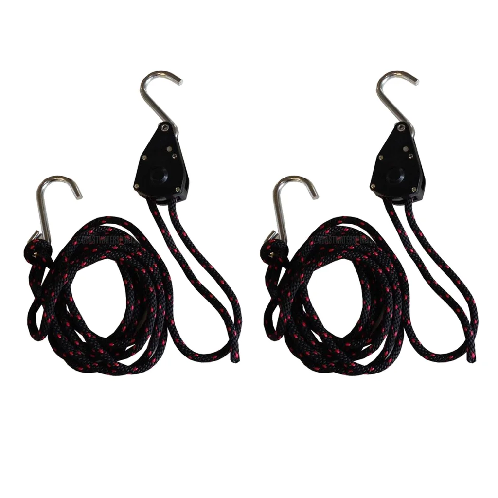 2 Pieces Black 8ft Rope Pull Ratchet Bow Stern Tie Down Strap Boating Canoe and Kayak Accessories
