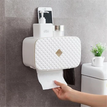 

Multifunction Self-Adhesive Wall Mount Toilet Paper Roll Tissue Box Holder Bathroom Organizer With Mobile Phone Storage Shelve