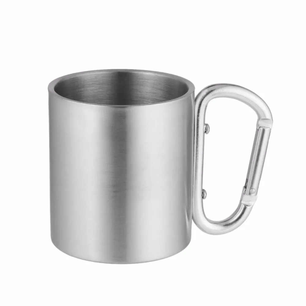 Stainless Steel Camping Mug with Handle Hiking Cup Soup Coffee Tea Drinking 