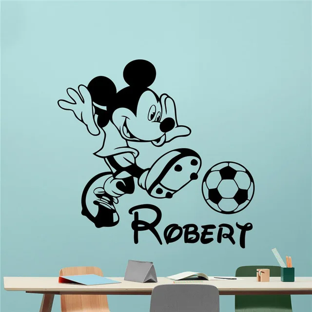 

Mickey Mouse Wall Decal Boy Sport Soccer Football Ball Custom Name Cartoons Vinyl Sticker Nursery Wall Sticker