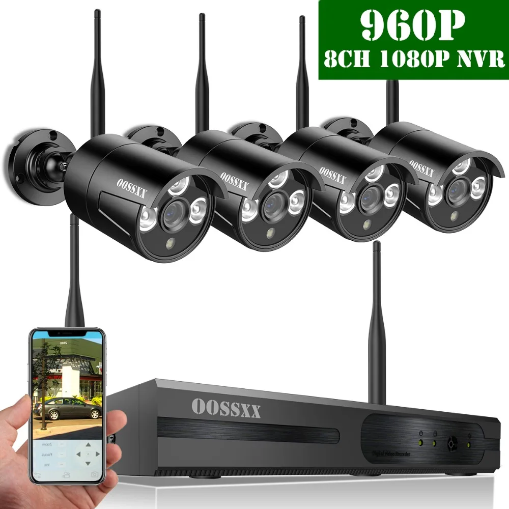 

Security Camera System Wireless, 8CH 1080P NVR Kit, 4pcs 960P(1.3M) Outdoor CCTV Wireless IP Camera Video Surveillance by OOSSXX