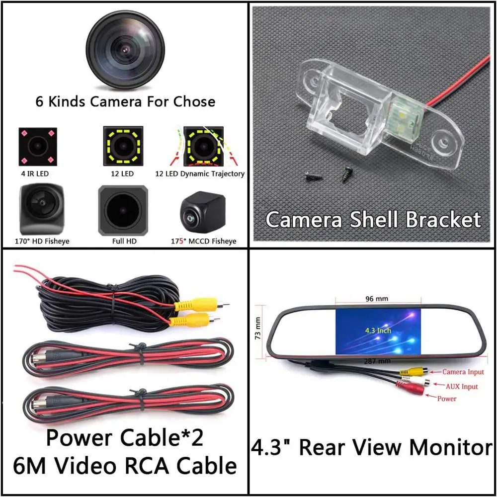 175 градусов рыбий глаз MCCD 12LED HD камера заднего вида для Volvo S40 S60 S80 XC90 XC60 V60 S80L S60L S40L монитор парковки автомобиля - Название цвета: Camera 4.3 Mirror
