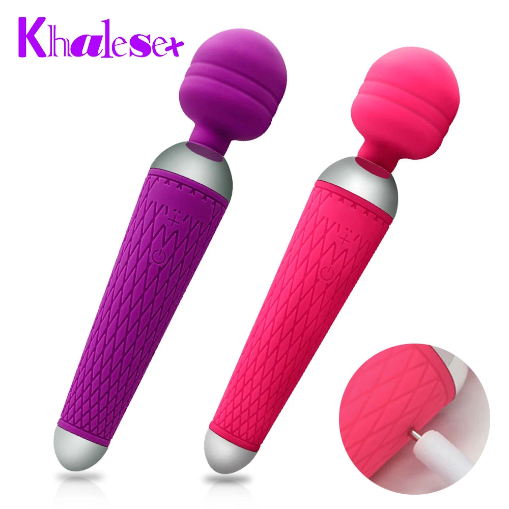 Khalesex Powerful oral clit Vibrators for Women USB Charge AV Magic Wand Vibrator Massager Adult Sex Toys for Woman Masturbator