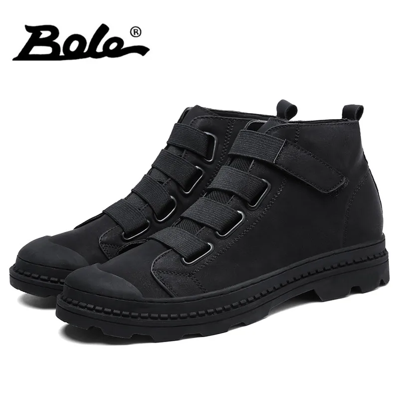 Água Confortável Couro Sola Prova top Homens Preto Tênis Borracha Do Bole marrom À Sapatos Para cinza High Casuais Dedo Pé D' Redondo De XTYHnnwZq