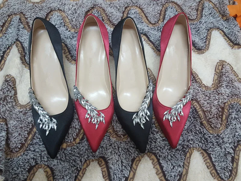 Wheatear cristal soie Nadira bijoux pompes de mariée femmes chaussures piste pointu orteil Club fem