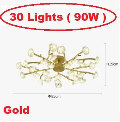 Новинка, современный светодиодный потолочный Люстра, декоративный потолок для гостиной, спальни, столовой, G9, черные/Золотые железные люстры - Цвет абажура: 30 Lights Gold