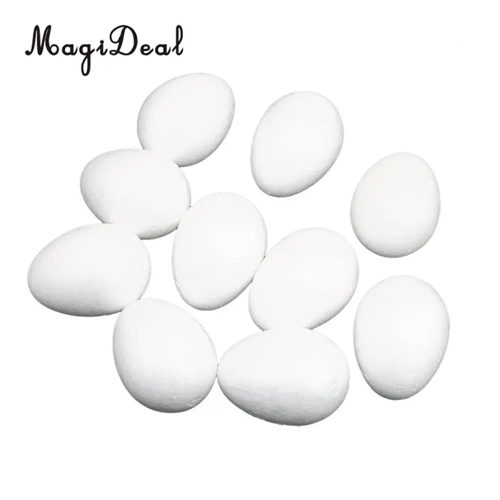 MagiDeal 10Pcs White Modelling Craft Polystyrene Foam Eggs 8cm Colored with Crayon Painting Stick Gouache DIY Christmas Decor