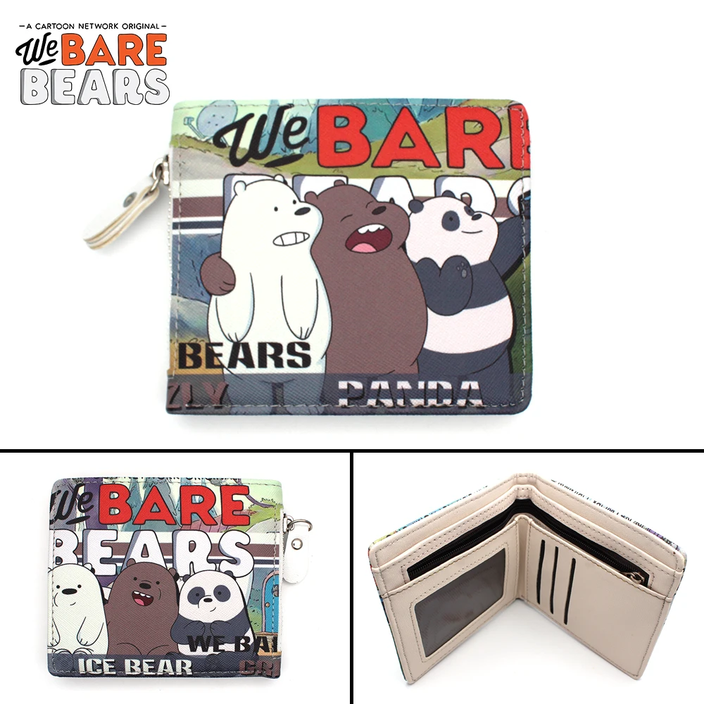 Anime We Bare Bears Grizzly/Ice Bear/Panda Wallet Purse Handbag Zipper Cards Holder