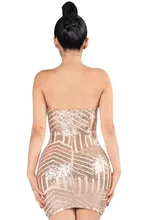 Adogirl Rose Gold/Black Sequined Mini Party Dress Women Off Shoulder Strapless Nightclub Dresses 2016 Vestido De Festa Curto