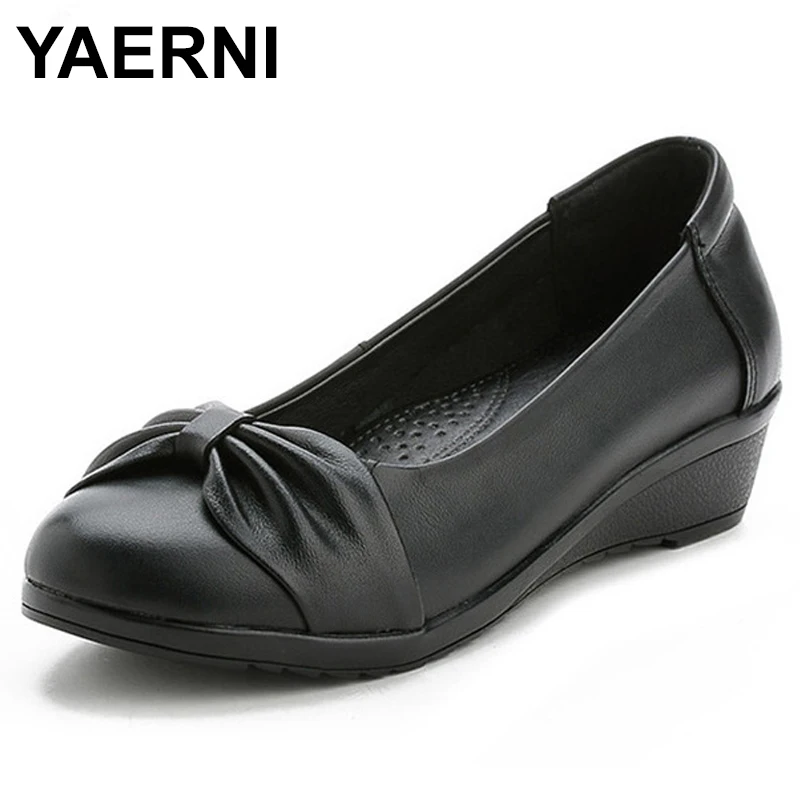 

YAERNI 2018 Women Genuine Leather Shoes Slip on Ballet Women Flats Butterfly-knot Woman Shoes Moccasins Loafers Shoes E460