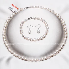 daimi negro 6-7mm arroz pequeño bisutería perla conjuntos collar pulsera pendientes color perla sexy establece para las mujeres