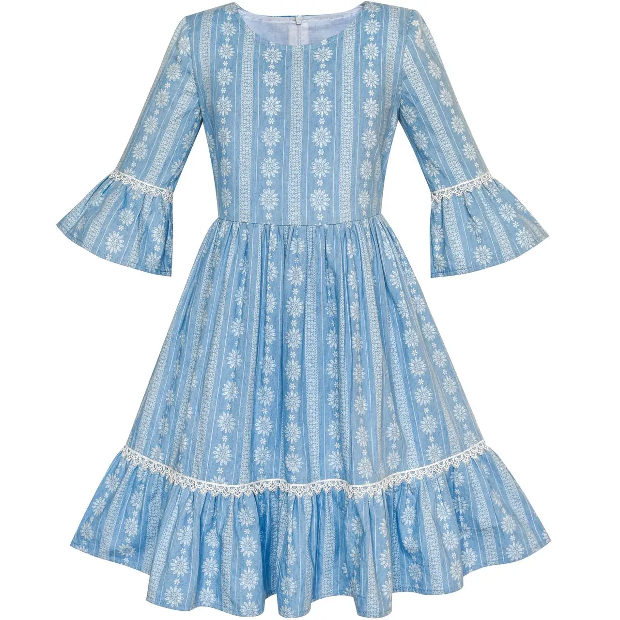 Sunny Fashion платья для девочек Цветок Девушка Платье Джинсовый Синий Колокольчик