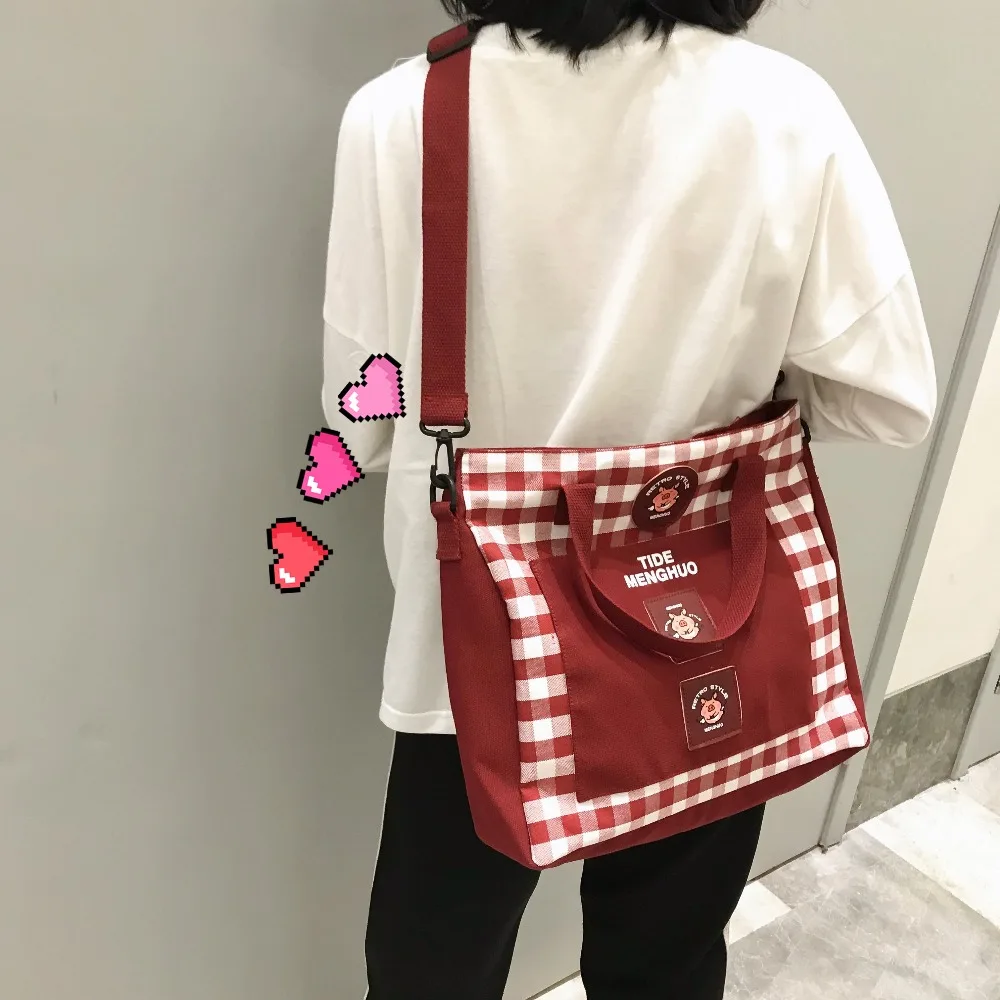 Menghuo New Animal pattern Canvas Messenger Bag Girls Single Shoulder Bag Crossbody Bag Women Female lattice Bags Bolsa Feminina (12)