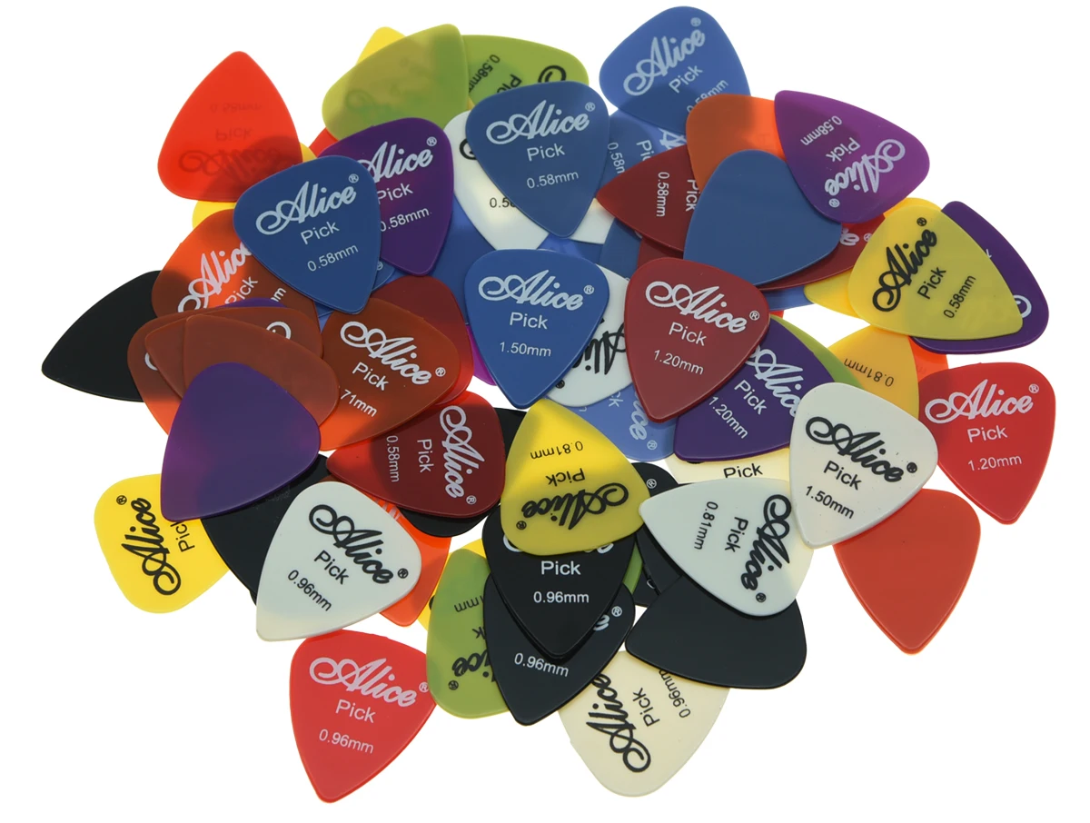 100pcs Alice Smooth Nylon Guitar Bass Picks Assorted Colors 6 Thickness