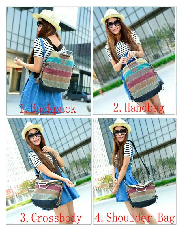 Rdywbu étnico arco iris de lona de las mujeres de Mochila chica rayas multifunción Patchwork Mochila bolso de escuela Bolsas Mochila B456