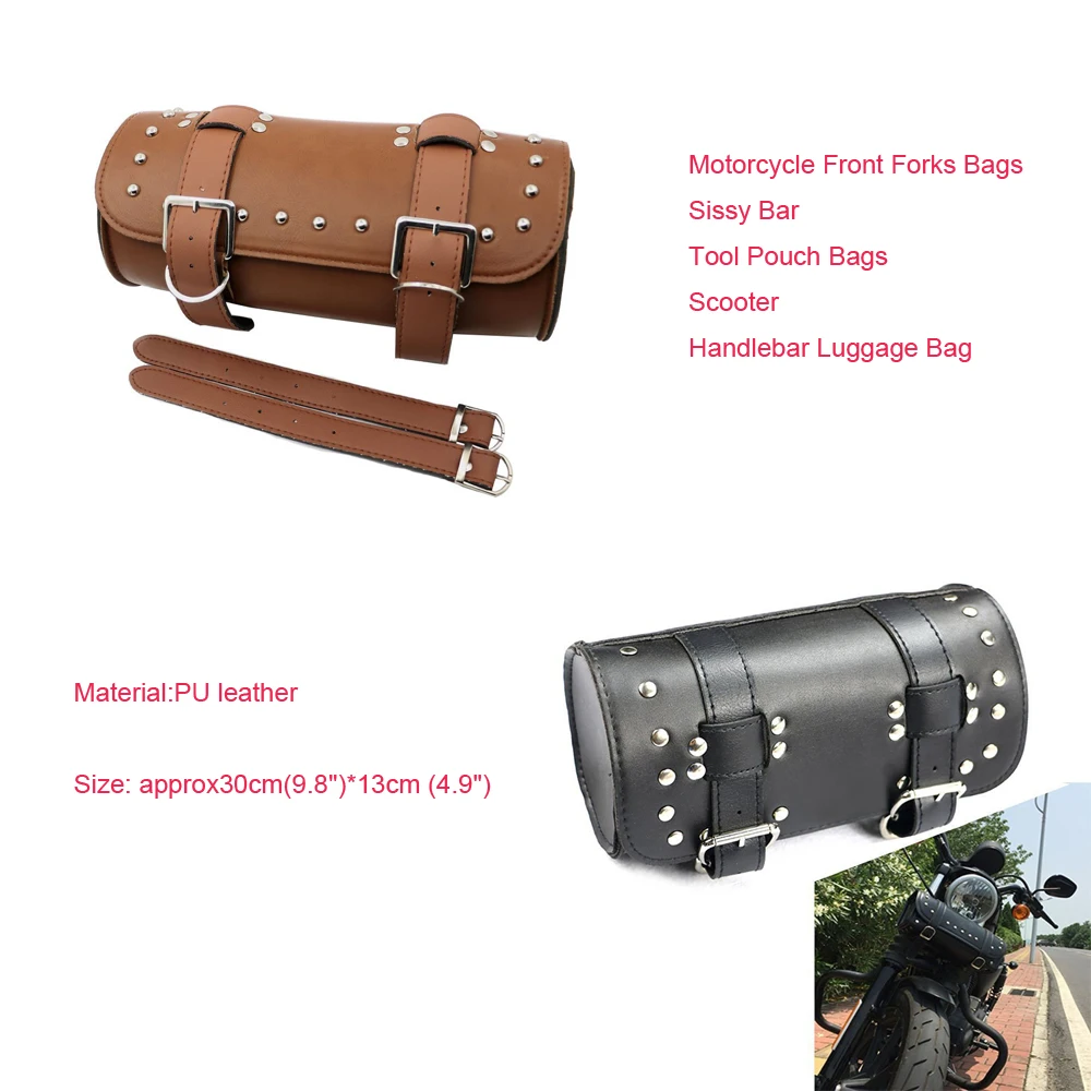

Leather Motorcycle Front Forks Bags Sissy Bar Tool Pouch Bags Scooter Handlebar Luggage Bag For Honda Yamaha Suzuki Harley Dyna