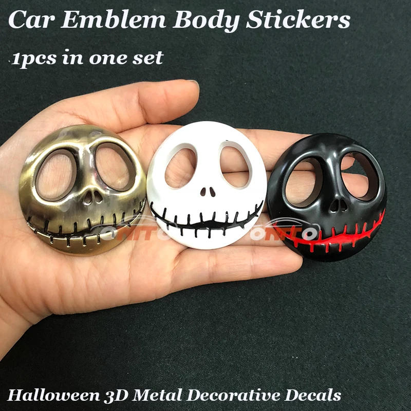 

1pcs For Pumpkin King Jack Skellington Skull logo badge Car Emblem decorative Body Sticker Motorcycle accessories Metal Declas