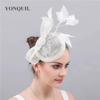 

vintage Ivory feather fascinators accessories women's fedora sinamay chapeau female ladies wedding occasion race headwear SYF523