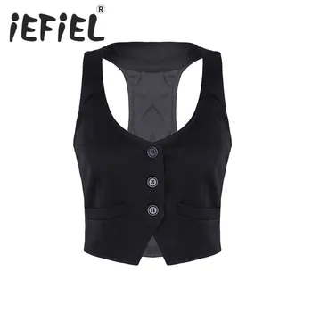 Buy OnlineNew Arrival Women Fashion V-Neck Sleeveless Button Down Fitted Racer Back Classic Vest Shirts Separate Waistcoat for Formal Wear.