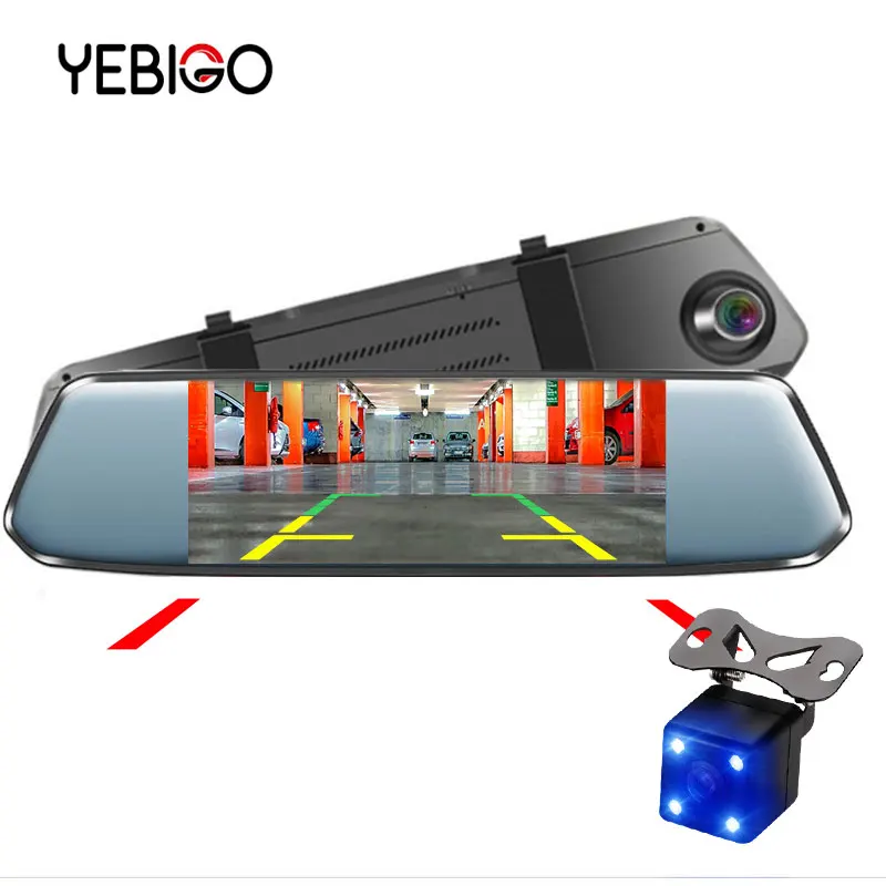Автомобильный видеорегистратор YEBIGO с двумя объективами 7 0 дюйма Full HD 1080P зеркало