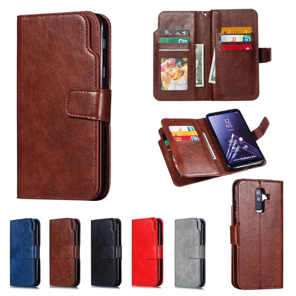 Leather case For Samsung Galaxy A6 A8 Plus A7 2018 Case Cover Wallet card holder Magnet Flip Phone cases on For Samsung Galaxy J4 J6 Plus Case Cover15