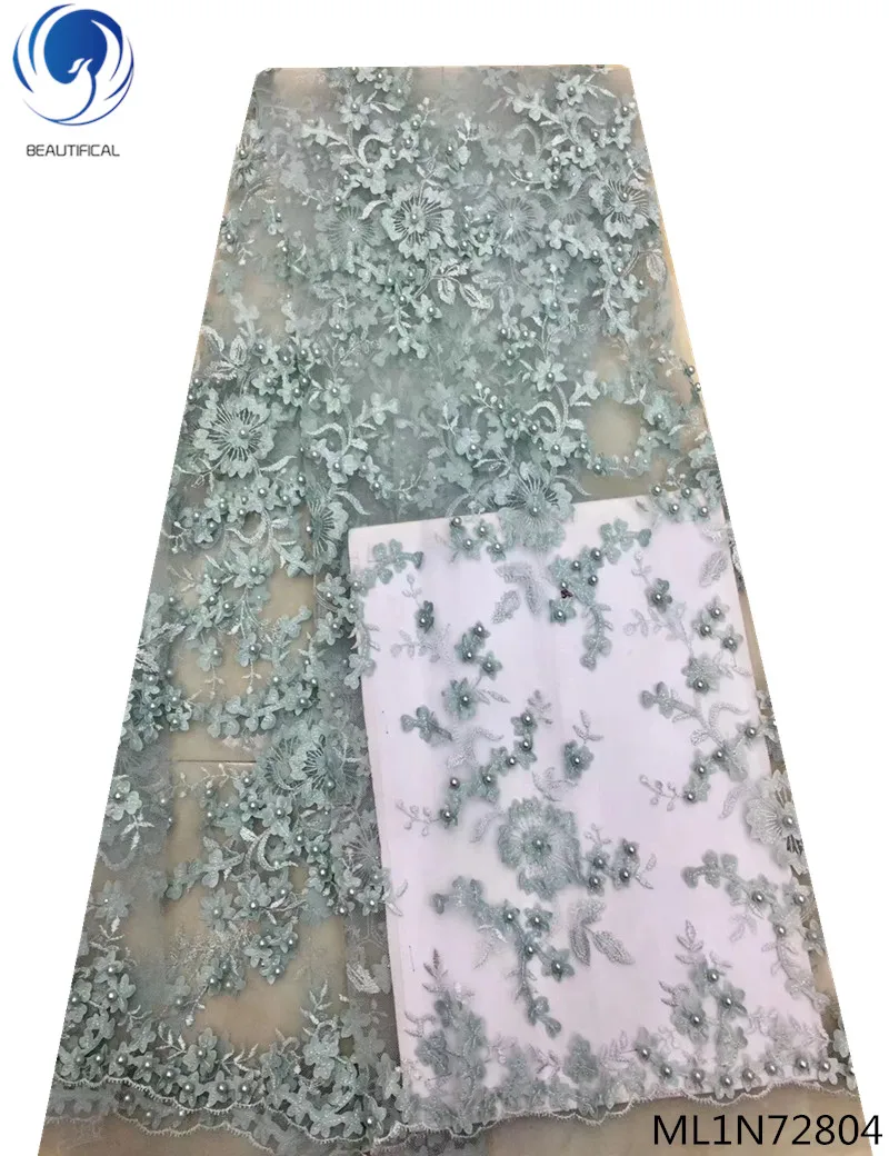 

Beautifical french net lace fabrics with beads african tulle laces dress 2019 high quality laces fabric for women 5yards ML1N728