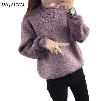 

2019 Autumn Winter New Women sweaters mohair long Sleeve pullover Cashmere Casual Sweaters Knitted Sweater loose Pullover