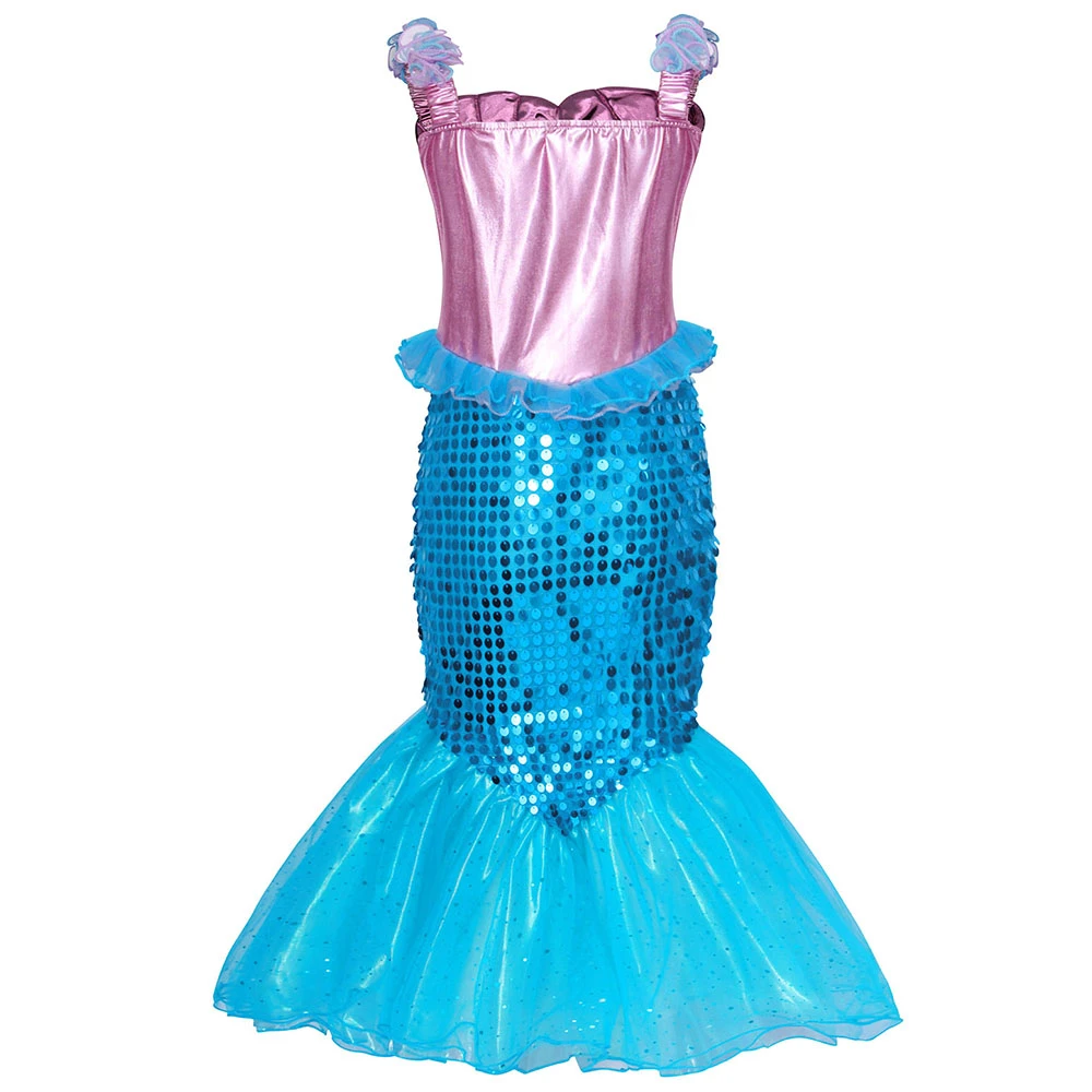 Платье принцессы Ариэль для девочек костюм Русалочки на Хеллоуин детское кружевное длинное вечернее платье без рукавов с блестками Fantasia Ariel
