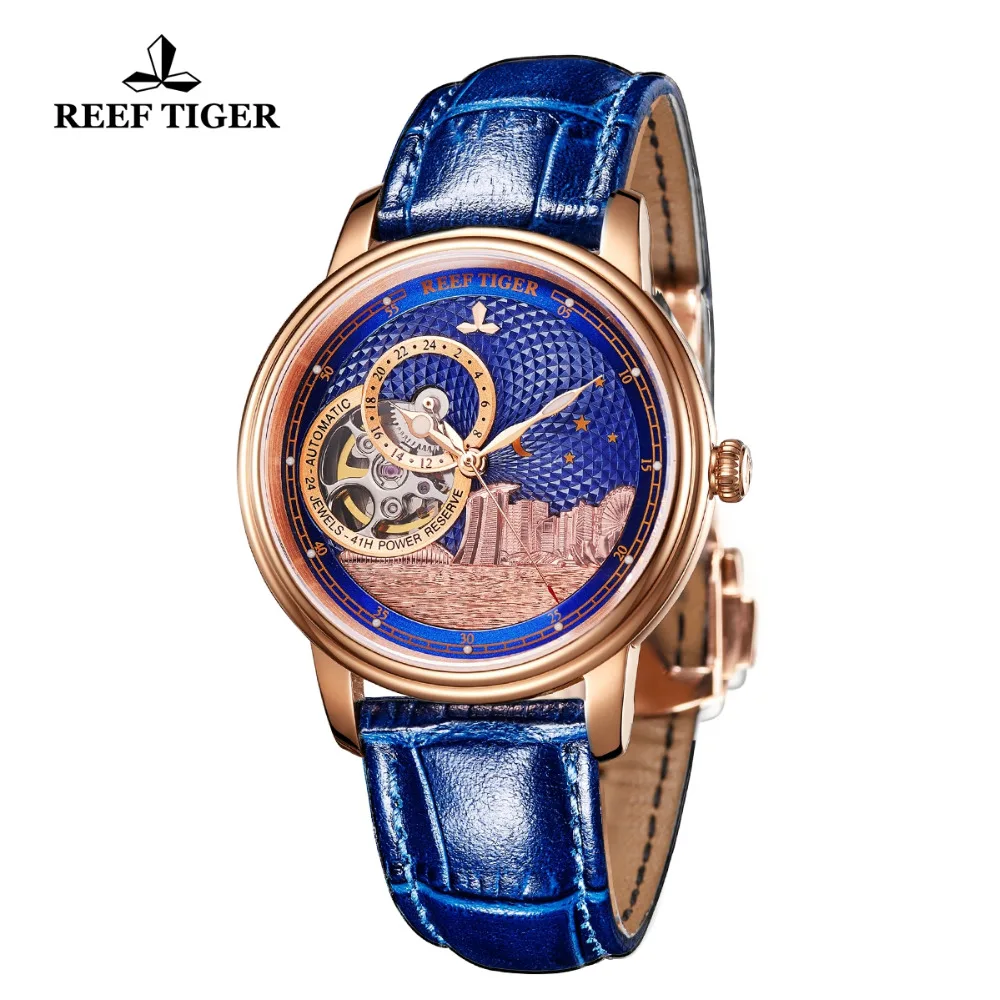 Reef Tiger/RT Blue Tourbillon автоматические часы Роскошные модные часы для женщин и мужчин унисекс часы новые часы Reloj RGA1739