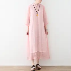 Женское платье Розовая Одежда Лето Новый стенд Винтаж розовый Cheongsam семь рукав женское шифоновое макси платья