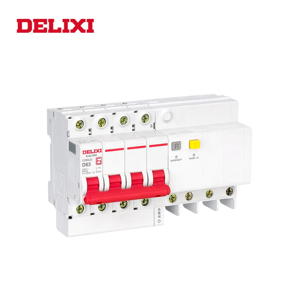 DELIXI CDB6iLE 4P 400 В 10A 16A 32A 63A остаточный ток мини-автоматический выключатель от перегрузки защита от короткого протекания C тип кривой RCBO