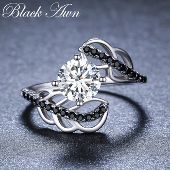 

[BLACK AWN] 925 Sterling Silver Jewelry Rings for Women Trendy Flower Party Finger Ring GR094