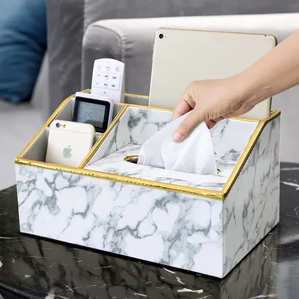 

Light luxury Multifunctional marble grain tissue box living room coffee table remote control storage tissue box l