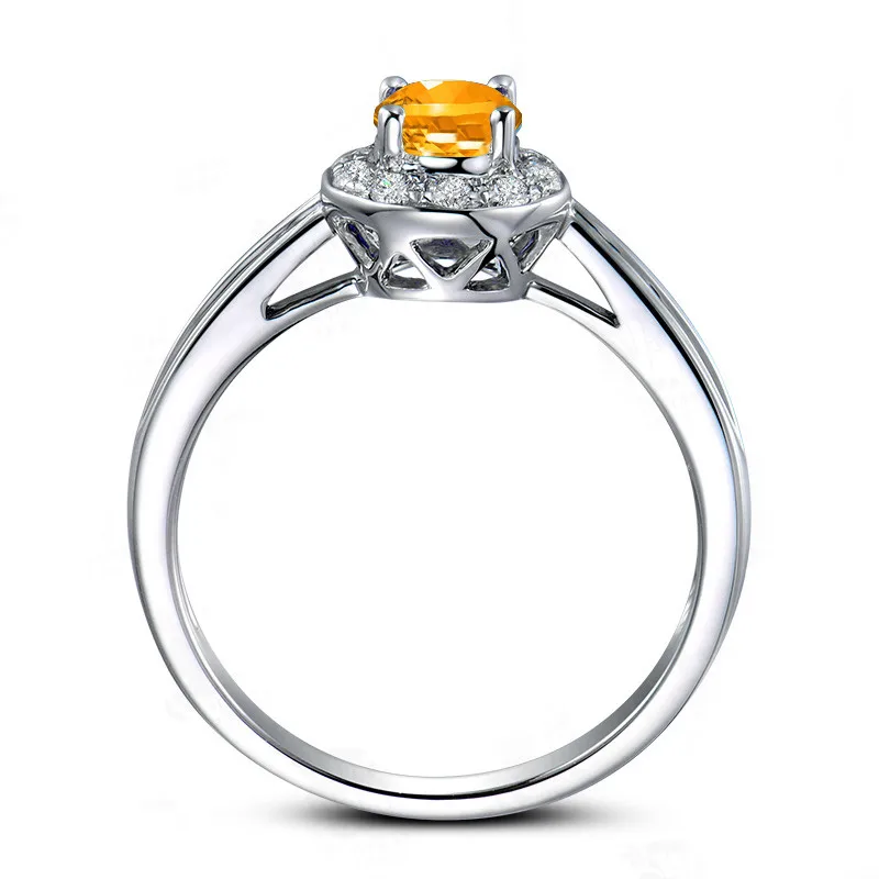 AINUOSHI Natural Citrine Halo Ring 0.8ct Round Cut Gemstone 925 Sterling Silver Ring Engagement Wedding Jewelry Women Ring
