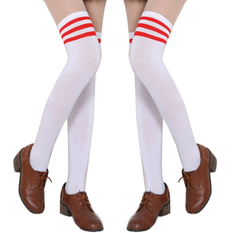 Summer Autumn Casual Over Knee Black Noir Socks Hot Thigh High Sexy Cotton Socks Women's Striped Over Knee Girl Lady Sock