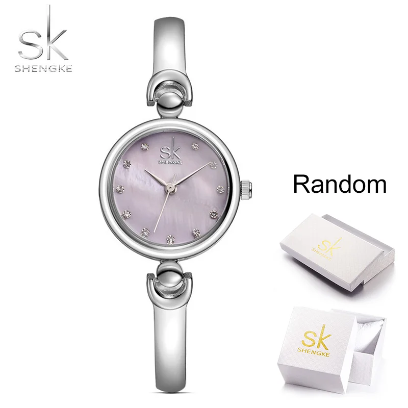 SHENGKE Reloj Mujer, модный браслет, наручные часы, тонкий скелет, ремешок, бриллиантовый циферблат, кварцевые часы для девушек, женские часы - Цвет: purple with box