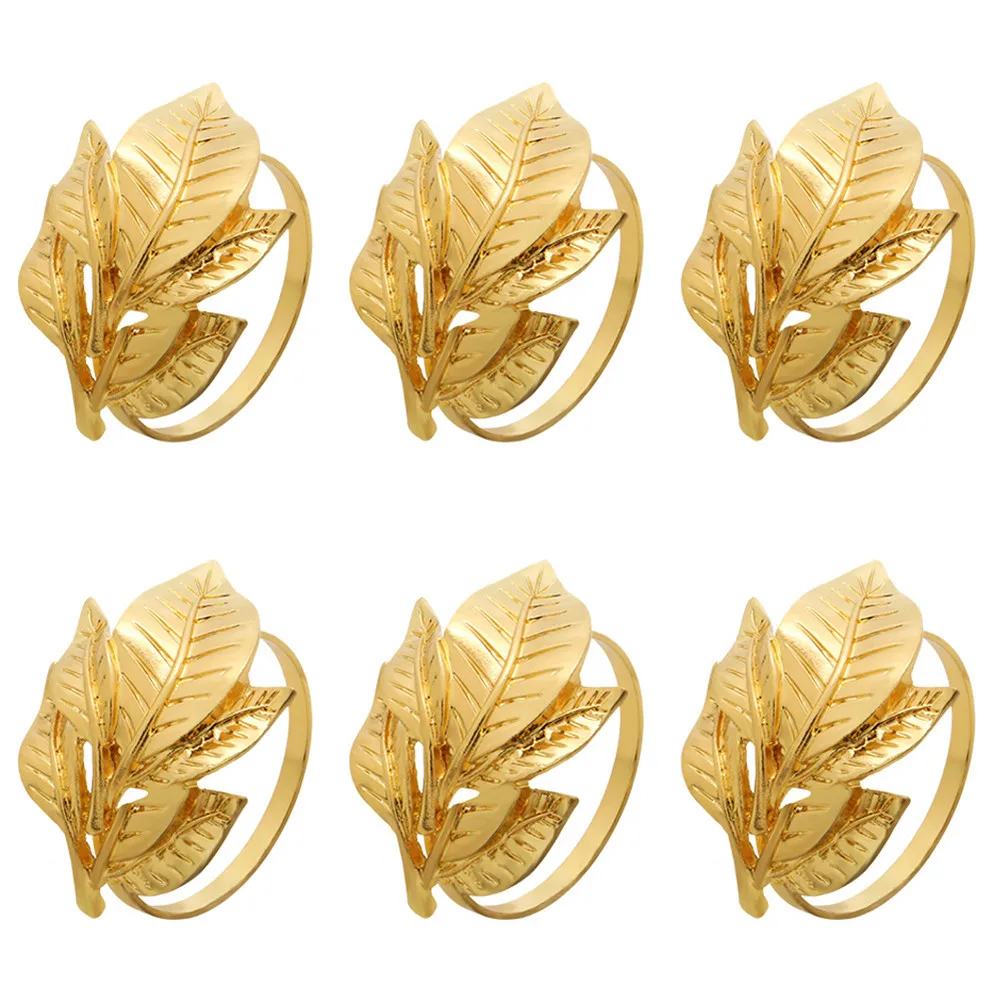 6pcs Golden Napkin Buckle Rings Leaves Shaped for Wedding Banquet Dinner Table Decor@LS