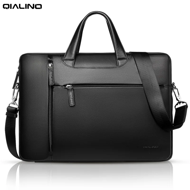 Buy  QIALINO Luxury Hight Quality Leather Briefcase for 15"Macbook Pro Business Style Waterproof Shoulde