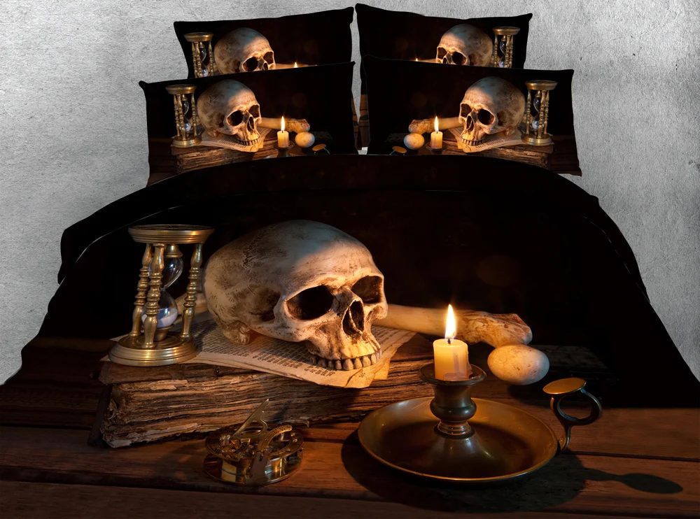 5pcs King size 3D comforter bedding sets Cool Skull print